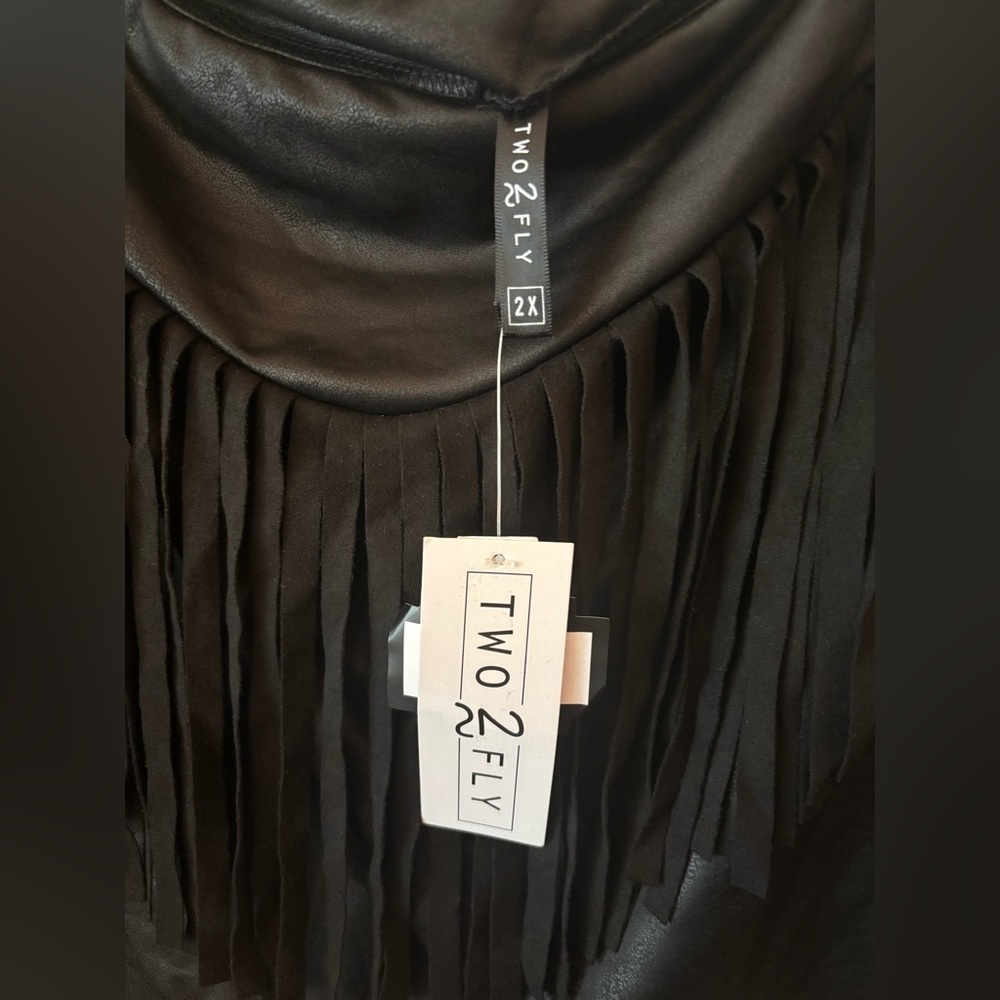Black Faux Leather Fringe Skort - Picture 2 of 5
